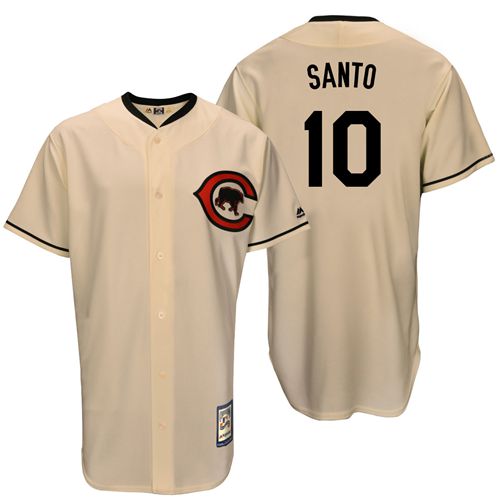 Mitchell And Ness Cubs #10 Ron Santo Cream Throwback Stitched MLB Jersey - Click Image to Close